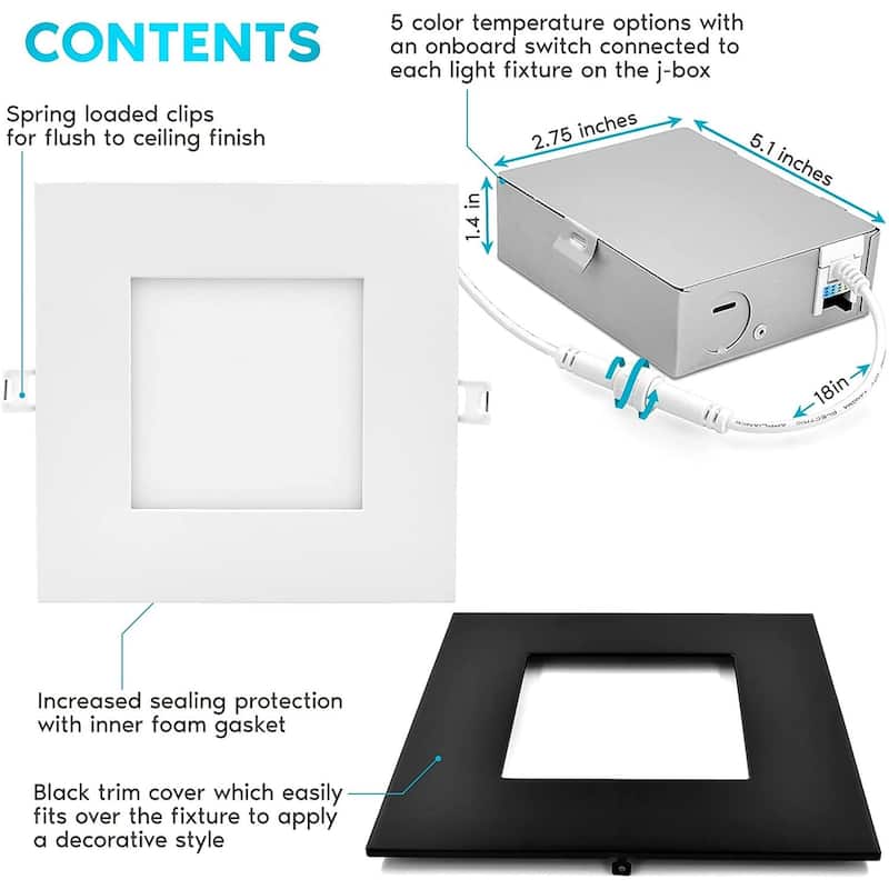 Luxrite 6" Ultra Thin Square LED Recessed Light 5 Color Options ...